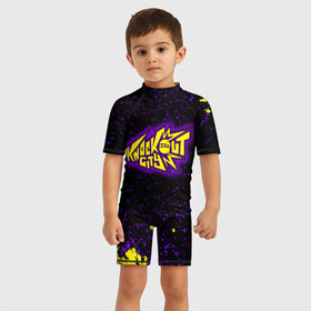 Детский купальный костюм 3D с принтом Knockout City logo в Курске, Полиэстер 85%, Спандекс 15% | застежка на молнии на спине | knockout city | вышибала | игра | логотипы игр | нокаут | нокаут сити | экшн