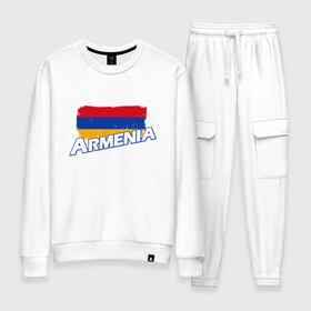 Женский костюм хлопок с принтом Armenia Flag в Курске, 100% хлопок | на свитшоте круглая горловина, мягкая резинка по низу. Брюки заужены к низу, на них два вида карманов: два 