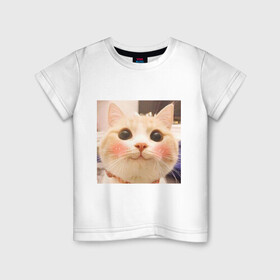 Детская футболка хлопок с принтом Мем про котов в Курске, 100% хлопок | круглый вырез горловины, полуприлегающий силуэт, длина до линии бедер | белый | кот | мем | милый | прикол