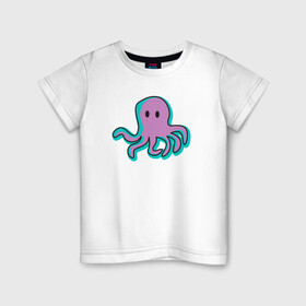 Детская футболка хлопок с принтом Осьминог в Курске, 100% хлопок | круглый вырез горловины, полуприлегающий силуэт, длина до линии бедер | cute | octopus | милый | морское | осьминог | осьминожка | паттерн | тентакли | щупальца