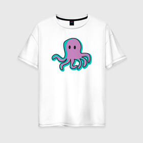 Женская футболка хлопок Oversize с принтом Осьминог в Курске, 100% хлопок | свободный крой, круглый ворот, спущенный рукав, длина до линии бедер
 | cute | octopus | милый | морское | осьминог | осьминожка | паттерн | тентакли | щупальца