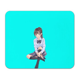 Коврик для мышки прямоугольный с принтом Anime girl в Курске, натуральный каучук | размер 230 х 185 мм; запечатка лицевой стороны | Тематика изображения на принте: anime girl | green | аниме | аниме тян на бирюзовом фоне | зеленый фон