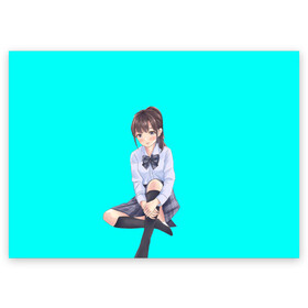 Поздравительная открытка с принтом Anime girl в Курске, 100% бумага | плотность бумаги 280 г/м2, матовая, на обратной стороне линовка и место для марки
 | Тематика изображения на принте: anime girl | green | аниме | аниме тян на бирюзовом фоне | зеленый фон