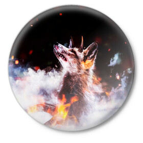 Значок с принтом Лиса с рогами в Курске,  металл | круглая форма, металлическая застежка в виде булавки | Тематика изображения на принте: fox | foxy | животное | звери | лиса | лисенок | лисичка | милая | рыжая | фокс
