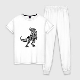 Женская пижама хлопок с принтом Тираннозавр узор Мандала в Курске, 100% хлопок | брюки и футболка прямого кроя, без карманов, на брюках мягкая резинка на поясе и по низу штанин | art | ethnic | grunge | mandala | pattern | pop culture | rex | science | t rex | tribal | tyrannosaurus rex | vintage | арт | вензеля | винтаж | гранж | динозавр | наука | паттерн | популярная культура | теропод | ти рекс | тиранозавр | тирекс | хищник |