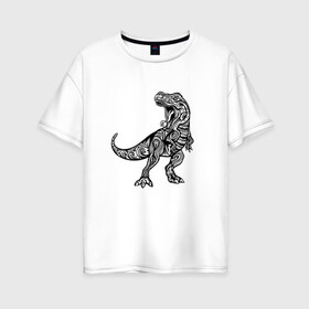 Женская футболка хлопок Oversize с принтом Тираннозавр узор Мандала в Курске, 100% хлопок | свободный крой, круглый ворот, спущенный рукав, длина до линии бедер
 | art | ethnic | grunge | mandala | pattern | pop culture | rex | science | t rex | tribal | tyrannosaurus rex | vintage | арт | вензеля | винтаж | гранж | динозавр | наука | паттерн | популярная культура | теропод | ти рекс | тиранозавр | тирекс | хищник |