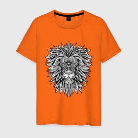 Мужская футболка хлопок с принтом Голова Льва с узором Мандала в Курске, 100% хлопок | прямой крой, круглый вырез горловины, длина до линии бедер, слегка спущенное плечо. | Тематика изображения на принте: africa | afrika | ethnic | lion | mandala | predator | pride | savannah | totem animal | tribal | африка | африканский лев | гордый лев | лев | лёва | львёнок | племена | племенной узор | племя | прайд | саванна | тотемное животное | узор