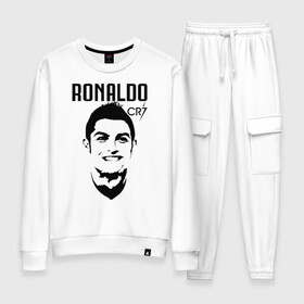 Женский костюм хлопок с принтом Cristiano Ronaldo cr7 профиль в Курске, 100% хлопок | на свитшоте круглая горловина, мягкая резинка по низу. Брюки заужены к низу, на них два вида карманов: два 
