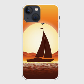 Чехол для iPhone 13 mini с принтом Кораблик на закате в Курске,  |  | sailboat | ship | ships | кораблик | корабль | лодка | парус | парусная лодка | тату | татуировка