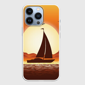 Чехол для iPhone 13 Pro с принтом Кораблик на закате в Курске,  |  | sailboat | ship | ships | кораблик | корабль | лодка | парус | парусная лодка | тату | татуировка