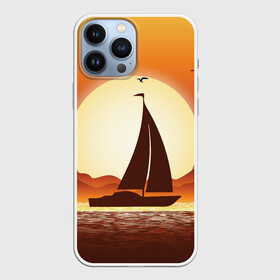 Чехол для iPhone 13 Pro Max с принтом Кораблик на закате в Курске,  |  | sailboat | ship | ships | кораблик | корабль | лодка | парус | парусная лодка | тату | татуировка