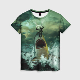 Женская футболка 3D с принтом Shark Attack | Акула атакует в Курске, 100% полиэфир ( синтетическое хлопкоподобное полотно) | прямой крой, круглый вырез горловины, длина до линии бедер | attack | shark | акула | атака | парашютист | челюсти