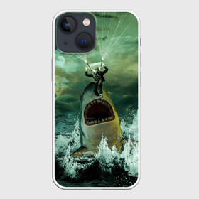 Чехол для iPhone 13 mini с принтом Shark Attack | Акула атакует в Курске,  |  | attack | shark | акула | атака | парашютист | челюсти