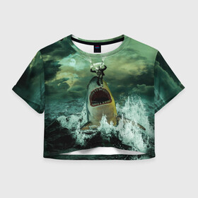 Женская футболка Crop-top 3D с принтом Shark Attack | Акула атакует в Курске, 100% полиэстер | круглая горловина, длина футболки до линии талии, рукава с отворотами | attack | shark | акула | атака | парашютист | челюсти
