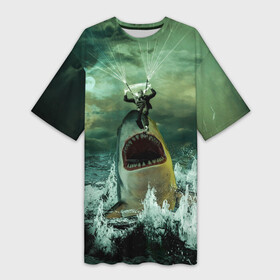 Платье-футболка 3D с принтом Shark Attack | Акула атакует в Курске,  |  | attack | shark | акула | атака | парашютист | челюсти