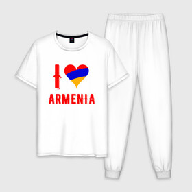 Мужская пижама хлопок с принтом I Love Armenia в Курске, 100% хлопок | брюки и футболка прямого кроя, без карманов, на брюках мягкая резинка на поясе и по низу штанин
 | Тематика изображения на принте: armenia | armenya | love | арарат | армения | армяне | армянин | арцах | горы | ереван | кавказ | любовь | народ | саркисян | сердце | ссср | страна | флаг