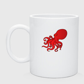 Кружка керамическая с принтом Осьминог красный в Курске, керамика | объем — 330 мл, диаметр — 80 мм. Принт наносится на бока кружки, можно сделать два разных изображения | cute | octopus | милый | морское | осьминог | осьминожка | паттерн | тентакли | щупальца