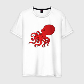 Мужская футболка хлопок с принтом Осьминог красный в Курске, 100% хлопок | прямой крой, круглый вырез горловины, длина до линии бедер, слегка спущенное плечо. | cute | octopus | милый | морское | осьминог | осьминожка | паттерн | тентакли | щупальца