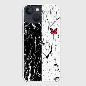 Чехол для iPhone 13 mini с принтом ЧБ ГРАНЖ | RED BUTTERFLY (Z) в Курске,  |  | Тематика изображения на принте: abstract | geometry | geometry stripes | grunge | red butterfly | texture | абстракция | бабочка | брызги | геометрические полосы | геометрия | гранж | краска | красная бабочка | потертости | текстура