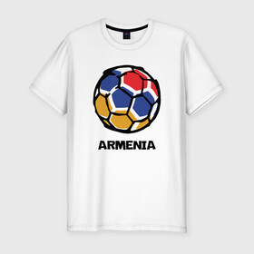 Мужская футболка хлопок Slim с принтом Armenia Football в Курске, 92% хлопок, 8% лайкра | приталенный силуэт, круглый вырез ворота, длина до линии бедра, короткий рукав | armenia | armenya | football | арарат | армения | армяне | армянин | арцах | горы | ереван | кавказ | мяч | народ | саркисян | спорт | ссср | страна | флаг | футбол