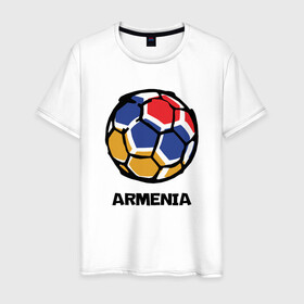 Мужская футболка хлопок с принтом Armenia Football в Курске, 100% хлопок | прямой крой, круглый вырез горловины, длина до линии бедер, слегка спущенное плечо. | armenia | armenya | football | арарат | армения | армяне | армянин | арцах | горы | ереван | кавказ | мяч | народ | саркисян | спорт | ссср | страна | флаг | футбол