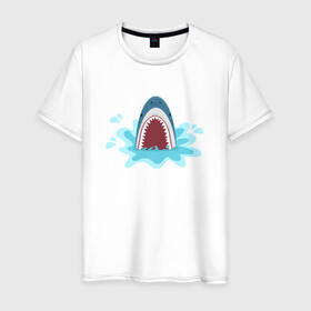 Мужская футболка хлопок с принтом Акула из-под воды в Курске, 100% хлопок | прямой крой, круглый вырез горловины, длина до линии бедер, слегка спущенное плечо. | shark | акула | акулы | жители | клыки | море | морские | океан | рыба