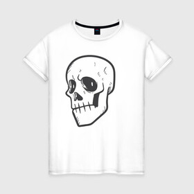 Женская футболка хлопок с принтом Хмурый Аякс в Курске, 100% хлопок | прямой крой, круглый вырез горловины, длина до линии бедер, слегка спущенное плечо | Тематика изображения на принте: skull | иллюстрация | стикер | ужастик | череп