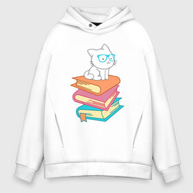 Мужское худи Oversize хлопок с принтом Book Cat в Курске, френч-терри — 70% хлопок, 30% полиэстер. Мягкий теплый начес внутри —100% хлопок | боковые карманы, эластичные манжеты и нижняя кромка, капюшон на магнитной кнопке | Тематика изображения на принте: animal | book | cat | cute | kitty | meow | друг | животные | киска | китти | книга | книги | кот | котенок | котик | котэ | кошечка | кошка | милый | мур | мяу | питомец