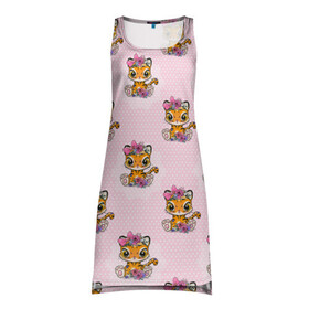 Платье-майка 3D с принтом Милые маленькие тигрицы в Курске, 100% полиэстер | полуприлегающий силуэт, широкие бретели, круглый вырез горловины, удлиненный подол сзади. | девочка | милашка | милая | тигр | тигренок | тигрица
