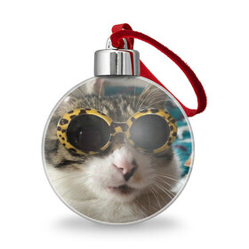 Ёлочный шар с принтом Мем про кота в Курске, Пластик | Диаметр: 77 мм | Тематика изображения на принте: в очках | киса селфи | кот | мем | милый | прикол
