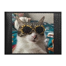 Обложка для студенческого билета с принтом Мем про кота в Курске, натуральная кожа | Размер: 11*8 см; Печать на всей внешней стороне | Тематика изображения на принте: в очках | киса селфи | кот | мем | милый | прикол
