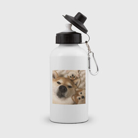 Бутылка спортивная с принтом Мем про собак в Курске, металл | емкость — 500 мл, в комплекте две пластиковые крышки и карабин для крепления | белый | игрушки мягкие | мем | милый | прикол | сиба ину | собака