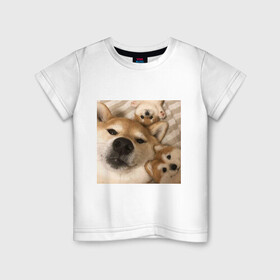 Детская футболка хлопок с принтом Мем про собак в Курске, 100% хлопок | круглый вырез горловины, полуприлегающий силуэт, длина до линии бедер | белый | игрушки мягкие | мем | милый | прикол | сиба ину | собака