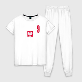 Женская пижама хлопок с принтом Lewandowski 9 в Курске, 100% хлопок | брюки и футболка прямого кроя, без карманов, на брюках мягкая резинка на поясе и по низу штанин | football | польша | польша футбол | футбол | футбольный клуб | футбольшый клуб польши