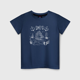 Детская футболка хлопок с принтом Корабли в Курске, 100% хлопок | круглый вырез горловины, полуприлегающий силуэт, длина до линии бедер | ships | whale | кит | киты | корабли | кораблики | море | морские | морское