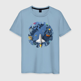 Мужская футболка хлопок с принтом Космос в Курске, 100% хлопок | прямой крой, круглый вырез горловины, длина до линии бедер, слегка спущенное плечо. | астрономия | космический корабль | космос | небо | планеты | челнок | шатл