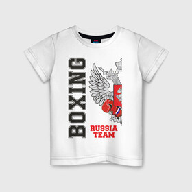 Детская футболка хлопок с принтом Boxing Russia (двухсторонняя) в Курске, 100% хлопок | круглый вырез горловины, полуприлегающий силуэт, длина до линии бедер | Тематика изображения на принте: boxer | boxing | russia team | бокс | боксер | сборная россии | тайский бокс