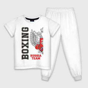 Детская пижама хлопок с принтом Boxing Russia (двухсторонняя) в Курске, 100% хлопок |  брюки и футболка прямого кроя, без карманов, на брюках мягкая резинка на поясе и по низу штанин
 | boxer | boxing | russia team | бокс | боксер | сборная россии | тайский бокс