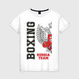 Женская футболка хлопок с принтом Boxing Russia (двухсторонняя) в Курске, 100% хлопок | прямой крой, круглый вырез горловины, длина до линии бедер, слегка спущенное плечо | boxer | boxing | russia team | бокс | боксер | сборная россии | тайский бокс
