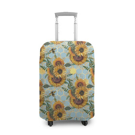 Чехол для чемодана 3D с принтом Подсолнухи и пчёлы на голубом в Курске, 86% полиэфир, 14% спандекс | двустороннее нанесение принта, прорези для ручек и колес | bee | bees | blue sky | fashion | flowers | flowers lovers | honey | sunflower | sunflowers | букет подсолнухов | весенние подсолнухи | голубое небо | жёлтые подсолнухи | летние подсолнухи | летние цветы | мёд | медовые соты