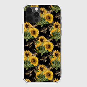 Чехол для iPhone 12 Pro Max с принтом Fashion Sunflowers and bees в Курске, Силикон |  | black | fashion | flowers | flowers lovers | sunflower | sunflowers | букет подсолнухов | весенние подсолнухи | жёлтые подсолнухи | летние подсолнухи | летние цветы | насекомые | подсолнечник | подсолнухи