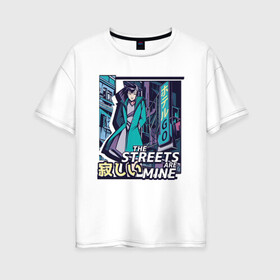 Женская футболка хлопок Oversize с принтом Anime Vaporwave Girl в Курске, 100% хлопок | свободный крой, круглый ворот, спущенный рукав, длина до линии бедер
 | art | japan | japanese | landscape | neon | night | street | tokyo | urban | арт | вапорвейв | вывеска | девочка из манги | комиксы | манга | мои улицы | неон | ночь | паровая волна | пейзаж | персонаж аниме | рисунок в стиле аниме