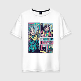 Женская футболка хлопок Oversize с принтом Vaporwave Anime Level UP в Курске, 100% хлопок | свободный крой, круглый ворот, спущенный рукав, длина до линии бедер
 | art | hp mp | japan | japanese | landscape | social life | tokyo | арт | вапорвейв | девочка из манги | здоровье | комиксы | компьютер | мана | манга | паровая волна | персонаж аниме | приставка | рисунок в стиле аниме