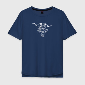 Мужская футболка хлопок Oversize с принтом Крампус в Курске, 100% хлопок | свободный крой, круглый ворот, “спинка” длиннее передней части | демон | дьявол | зло | крампус | мифическое существо | монстр | рога | страшный | хоррор