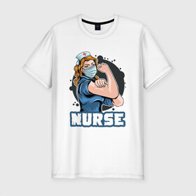 Мужская футболка хлопок Slim с принтом Медсестра в Курске, 92% хлопок, 8% лайкра | приталенный силуэт, круглый вырез ворота, длина до линии бедра, короткий рукав | Тематика изображения на принте: covid | больница | вирус | медик | медсестра