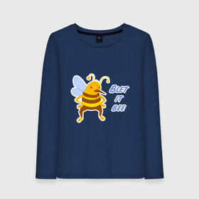 Женский лонгслив хлопок с принтом Пчела Blet it bee в Курске, 100% хлопок |  | blet it bee | let it be | пчела | так блэт