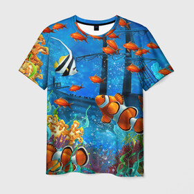Мужская футболка 3D с принтом На глубине | Рыбки | Пляжная в Курске, 100% полиэфир | прямой крой, круглый вырез горловины, длина до линии бедер | море | мультяшки | океан | пляжная | рыба | рыбки | рыбы