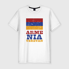 Мужская футболка хлопок Slim с принтом Ереван - Армения в Курске, 92% хлопок, 8% лайкра | приталенный силуэт, круглый вырез ворота, длина до линии бедра, короткий рукав | armenia | armenya | арарат | армения | армяне | армянин | арцах | горы | ереван | кавказ | народ | саркисян | ссср | страна | флаг