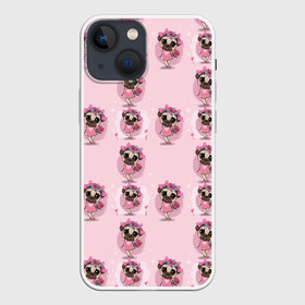 Чехол для iPhone 13 mini с принтом Милая собачка в Курске,  |  | пес | песик | собака | собачка | цветочек | щенок | щеночек