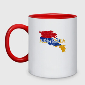 Кружка двухцветная с принтом Armenia Map в Курске, керамика | объем — 330 мл, диаметр — 80 мм. Цветная ручка и кайма сверху, в некоторых цветах — вся внутренняя часть | Тематика изображения на принте: armenia | armenya | арарат | армения | армяне | армянин | горы | ереван | кавказ | народ | саркисян | ссср | страна | флаг
